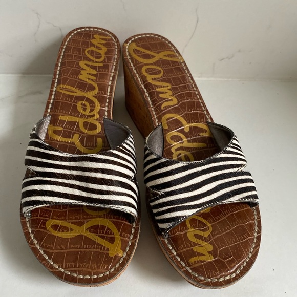 Sam Edelman Reid calf hair zebra print slide wedge sandals 8.5M - Picture 5 of 16